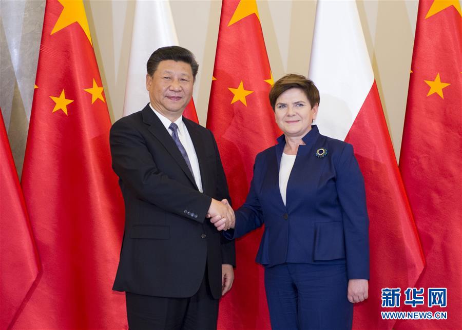 6月20日，國家主席習(xí)近平在華沙會見波蘭總理希德沃。新華社記者 謝環(huán)馳 攝  
