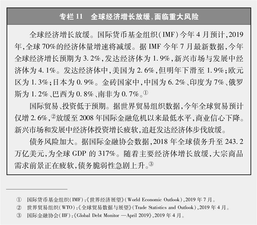（圖表）[新時(shí)代的中國(guó)與世界白皮書]專欄11 全球經(jīng)濟(jì)增長(zhǎng)放緩，面臨重大風(fēng)險(xiǎn)
